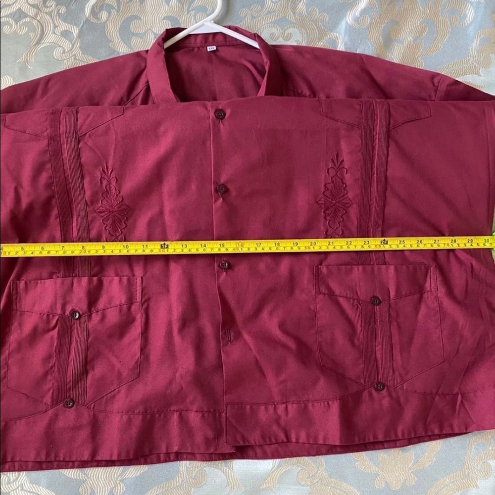 New Guayavera mens Dress shirt Burgundy or dark red size 50 - 52